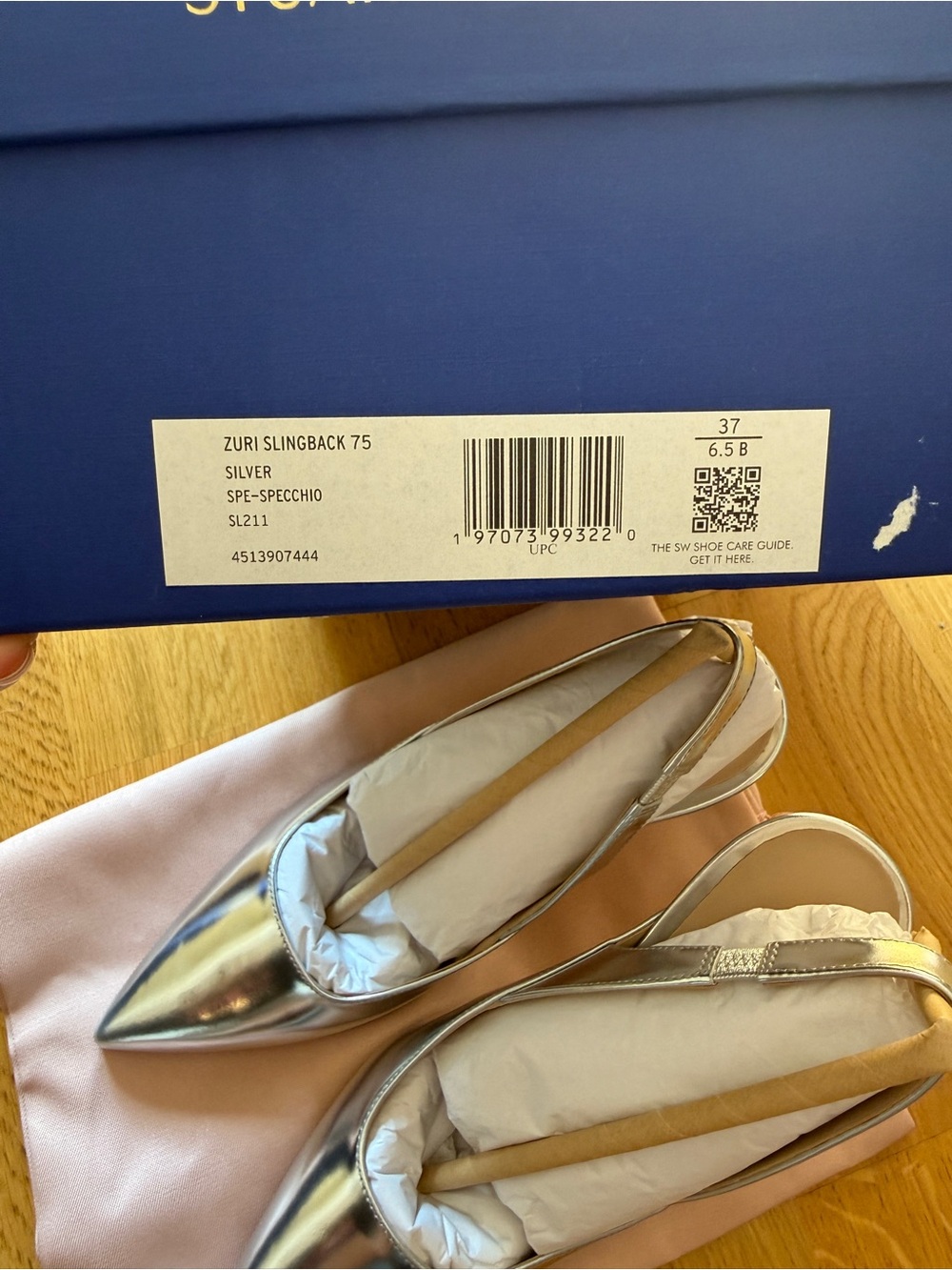 Stuart Weitzman Silver Slingback 75mm Pointed Pump